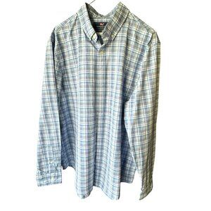 Vineyard Vines Mens Slim Fit Button Shirt XL Blue Plaid 100% Prima Cotton Preppy